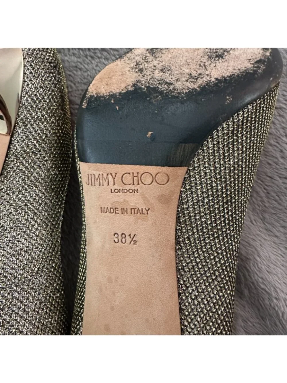 *as is* Jimmy Choo Evelyn Glitter Peep Toe Gold Heels Womens size 38.5